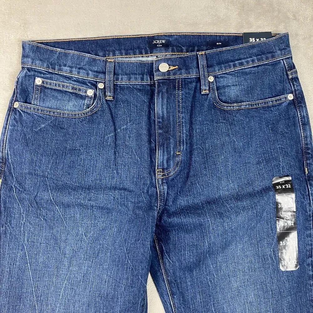 J.Crew Flex Slim Mens Jeans 35x32* Blue Denim 5 Pocket Stretch Preppy